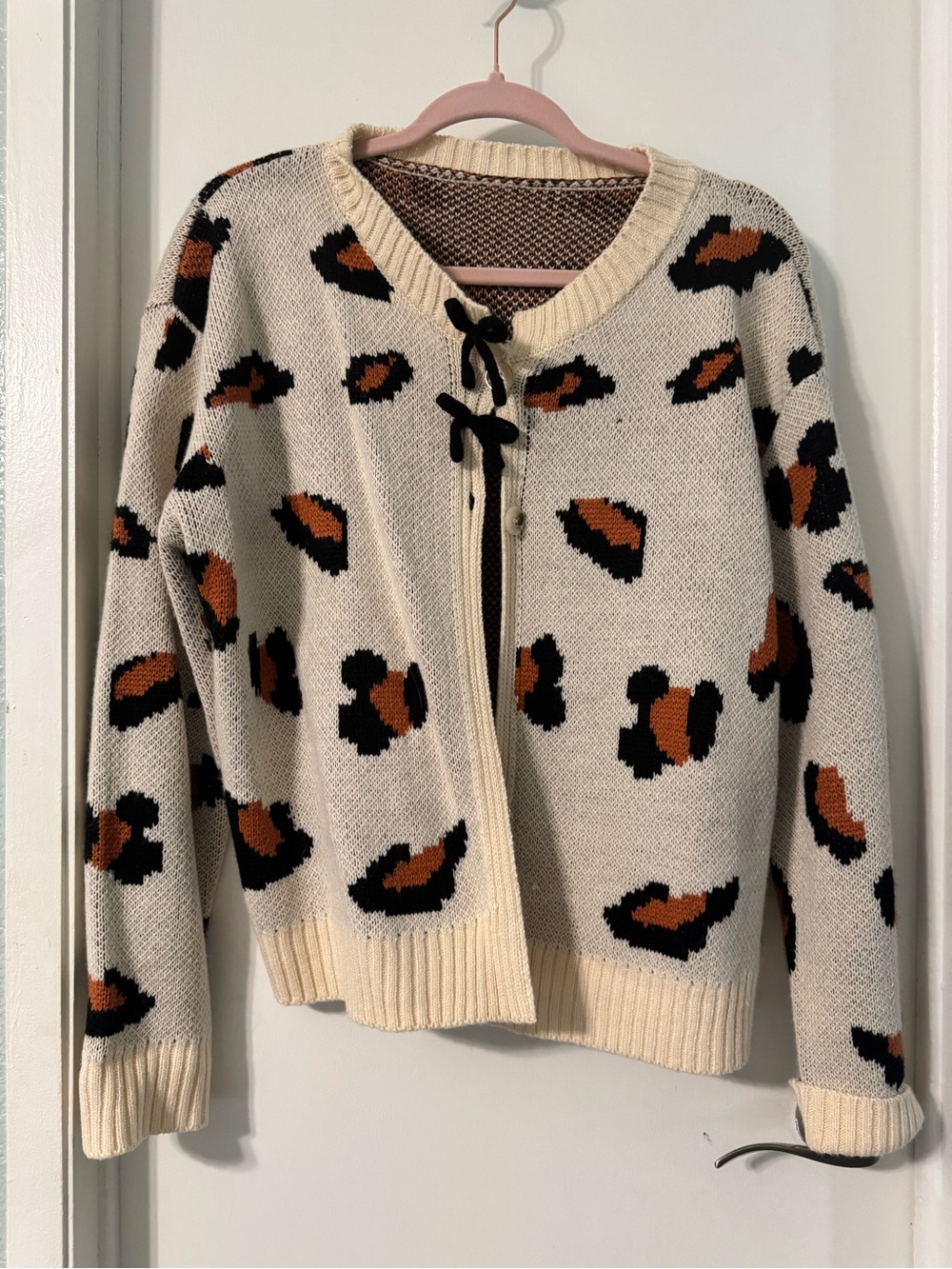 Ivory Leopard Print Knit Sweater - Women